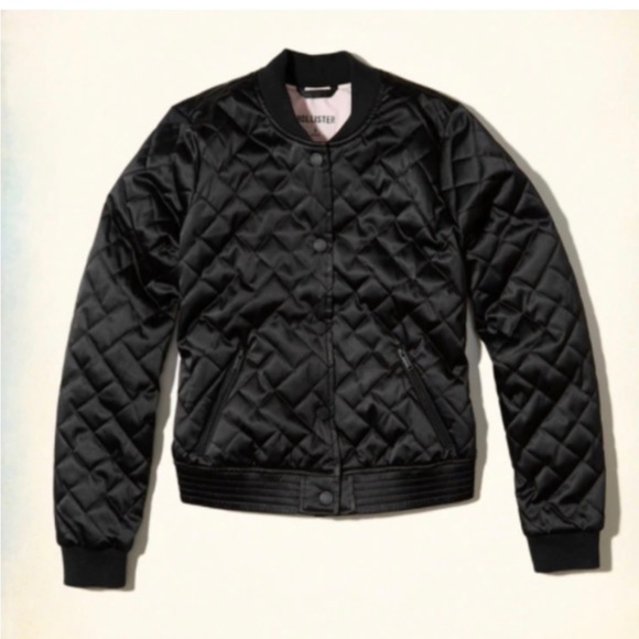Hollister Quilted Bomber Jacket Small Black - Picture 3 of 7